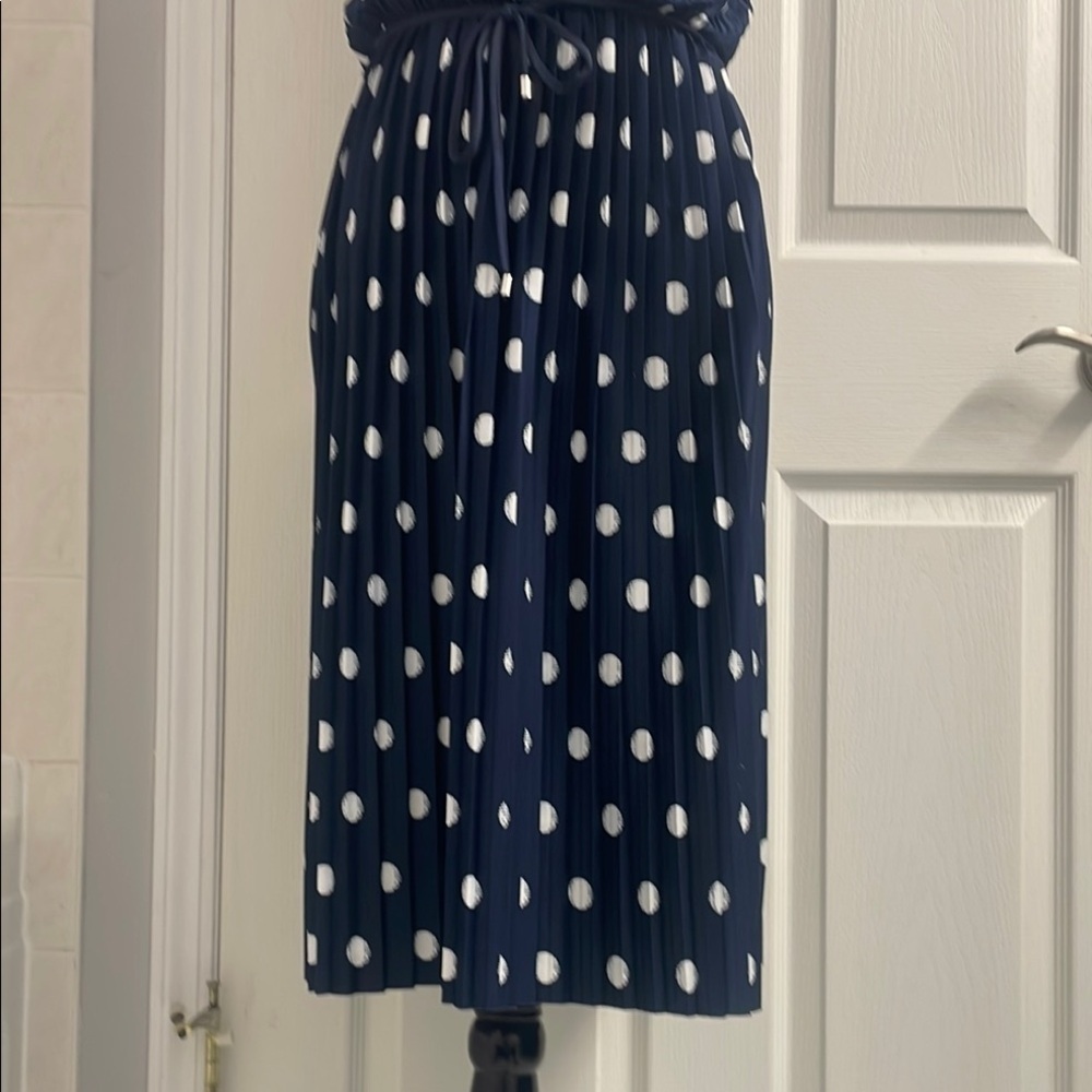 NWOT Navy blue and White Polkadot  Sleeveless V-Neck Midi dress Size XS - Picture 4 of 8